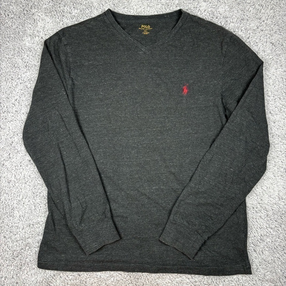 Polo Ralph Lauren Shirt Long Sleeve Vneck Red Pony Layering Preppy Classic Comfy
